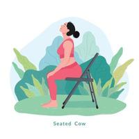 Postura de yoga de vaca sentada. mujer joven mujer haciendo yoga para la celebración del día del yoga. vector