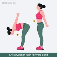 ejercicio de apertura de pecho, fitness de entrenamiento de mujer, aeróbico y ejercicios. vector