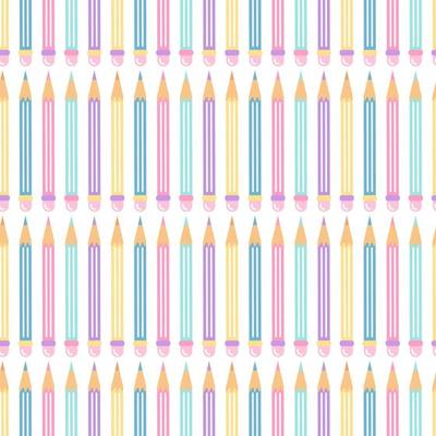 Multicolored pencils with an eraser on white background, vector seamless pattern