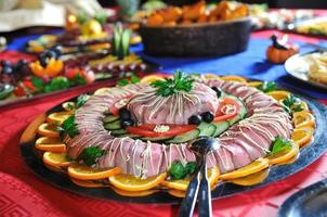 Catering food arrangement on table photo