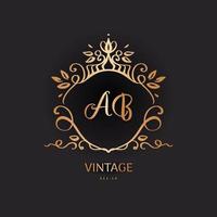 Wedding logo in vintage style. Luxury Frame with Gold Ornament vector