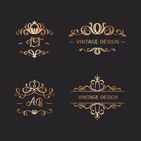 conjunto de logos de boda en estilo vintage. marcos de lujo con adornos dorados vector