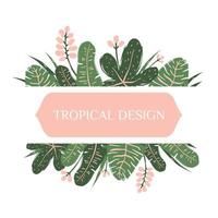 Template for greeting card with tropical leaves and flowers vector
