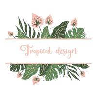 Template for greeting card with tropical leaves and flowers vector