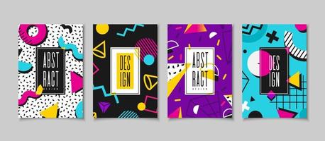 Set cards in the style of the 80s with multicolored geometric shapes vector
