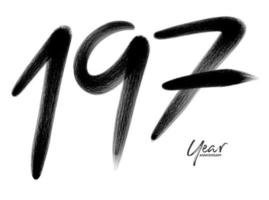 Plantilla de vector de celebración de aniversario de 197 años, diseño de logotipo de 197 números, 197 cumpleaños, números de letras negras dibujo de pincel boceto dibujado a mano, ilustración de vector de diseño de logotipo de número