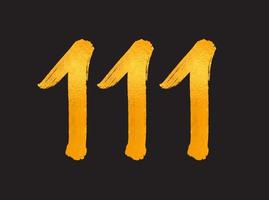 Ilustración de vector de logotipo de número 111, plantilla de vector de celebración de aniversario de 111 años, cumpleaños 111, números de letras doradas dibujo de pincel boceto dibujado a mano, diseño de logotipo de número para impresión, camiseta