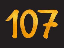 Ilustración de vector de logotipo de número 107, plantilla de vector de celebración de aniversario de 107 años, cumpleaños número 107, números de letras doradas dibujo de pincel boceto dibujado a mano, diseño de logotipo de número para impresión, camiseta