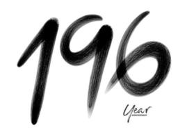 Plantilla de vector de celebración de aniversario de 196 años, diseño de logotipo de 196 números, 196 cumpleaños, números de letras negras dibujo de pincel boceto dibujado a mano, ilustración de vector de diseño de logotipo de número
