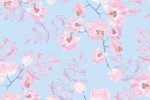 Seamless pattern of orchids drawn with watercolor.Designed with floral patterns elegant.Flower  background.Tropical vegetation for natural style wallpapers. vector