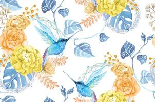 Seamless pattern of roses and hummingbirds, vine.Botany background.Painting of flowers, watercolor and ivy varieties for destroying fabrics and wallpapers. vector