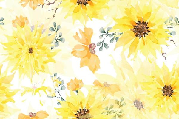 Seamless pattern of sunflower painted with watercolors.Designed for fabric luxurious and wallpaper,  vintage style.Hand drawn floral pattern.Flower background.