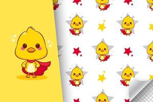 Cute hero duck cartoon character seamless pattern illustration vector