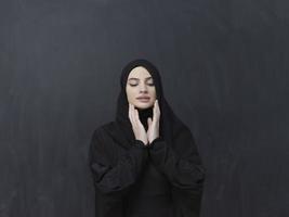 Portrait of young Muslim woman making dua photo