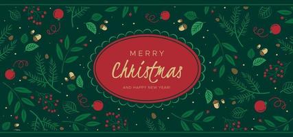 Christmas background with pine branches, berries, cones. Unique holiday design, for banner, poster or invitation vector