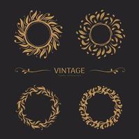 Set of round vintage frames with ornaments of leaves vector