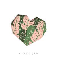 Template for greeting card in a tropical style. Heart with leaves on white background vector