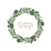 Wreath of tropical leaves and flowers. Unique design of greeting card template vector