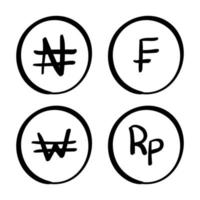 hand drawn currency symbol in doodle style vector