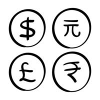 hand drawn currency symbol in doodle style vector