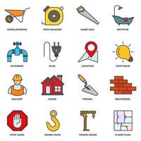 Set of Construction icon logo vector illustration. house, tower crane, builder, hand saw, plug, plumbing, bathtub and more pack symbol template for graphic and web design collection