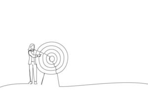 Illustration of businesswoman pointing to the big target. One line style art vector