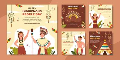 plantilla de publicación de redes sociales del día mundial de los pueblos indígenas ilustración plana de dibujos animados dibujados a mano vector