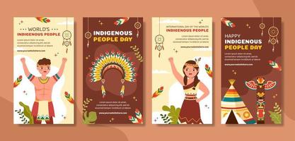 plantilla de historias de redes sociales del día mundial de los pueblos indígenas dibujado a mano ilustración plana de dibujos animados vector