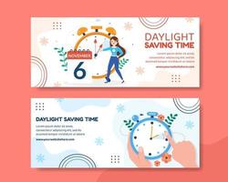 Daylight Savings Time Horizontal Banner Template Hand Drawn Cartoon Flat Illustration vector