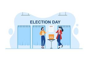 Election Day Political Hand Drawn Cartoon Flat Illustration with Voters Casting Ballots at Polling Place in United States Suitable for Poster or Campaign vector