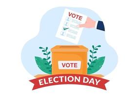ilustración plana de caricatura dibujada a mano política del día de las elecciones con votantes emitiendo votos en el lugar de votación en estados unidos adecuado para afiche o campaña