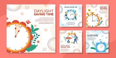 Daylight Savings Time Social Media Post Template Hand Drawn Cartoon Flat Illustration vector