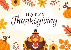 Happy Thanksgiving Celebration Template Hand Drawn Cartoon Flat Illustration with Turkey, Leaves, Chicken or Pumpkin Design vector