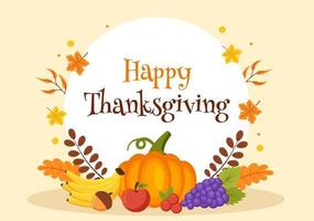 Happy Thanksgiving Celebration Template Hand Drawn Cartoon Flat Illustration with Turkey, Leaves, Chicken or Pumpkin Design vector