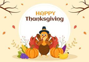 Happy Thanksgiving Celebration Template Hand Drawn Cartoon Flat Illustration with Turkey, Leaves, Chicken or Pumpkin Design vector