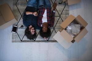 Top view of attractive young multiethnic couple photo