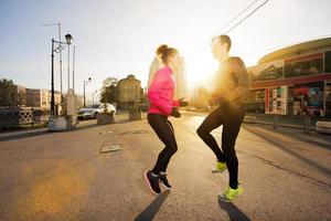 Couple running outside photo