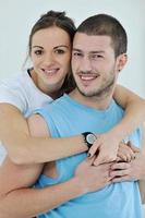 happy young couple fitness workout and fun photo