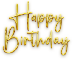 Golden volumetric 3D Text inscription Happy Birthday. isolation cut out png