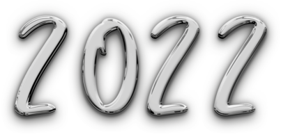 Metallic volumetric 3D Text of the inscription 2022 isolated cut out png