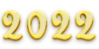 Golden volumetric 3D Text of the inscription 2022 isolated cut out png