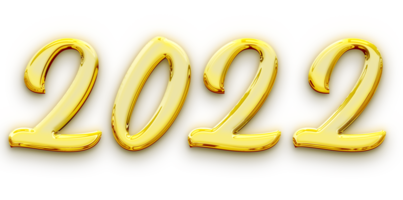 Golden volumetric 3D Text of the inscription 2022 isolated cut out png