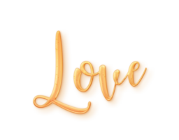 Orange volumetric 3D Text inscription Love isolated cut out png