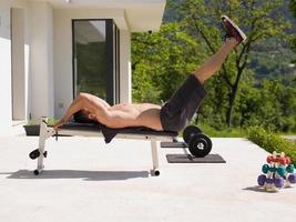man doing morning exercises photo