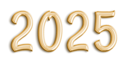 globos de texto 3d volumétricos dorados letras 2025 recortadas png