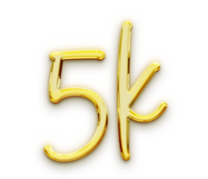 Golden volumetric 3D Text of the inscription 5K isolated cut out png