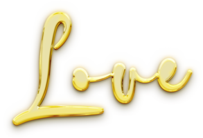 Golden volumetric 3D Text inscription Love isolated cut out png