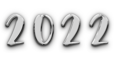 Metallic volumetric 3D Text of the inscription 2022 isolated cut out png