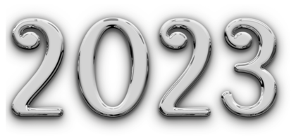 Metallic volumetric 3D Text of the inscription 2023 isolated cut out png