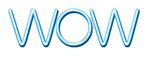 Blue Neon Text Wow cut out png
